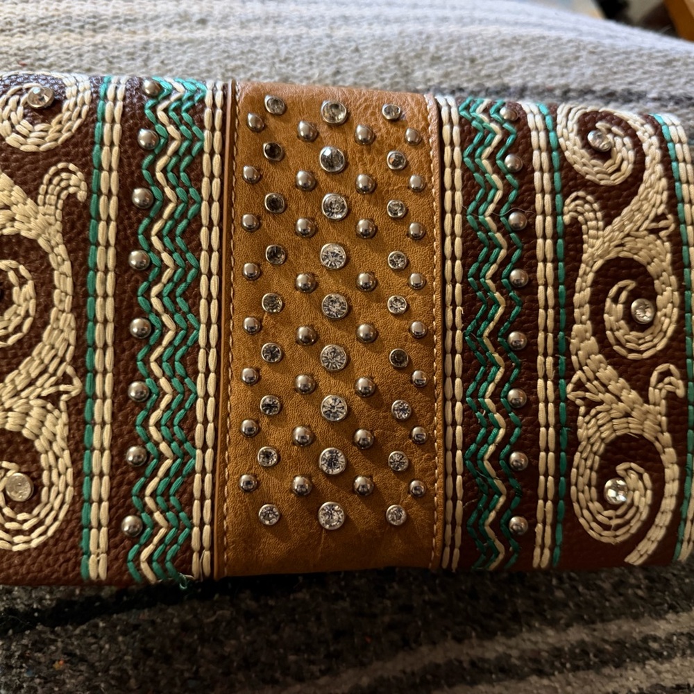 Patricia Nash Brown and Tan Embellished Wallet